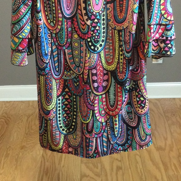S Multi-colored whimsical dress with 3 tiered bell sleeves - Picture 8 of 14